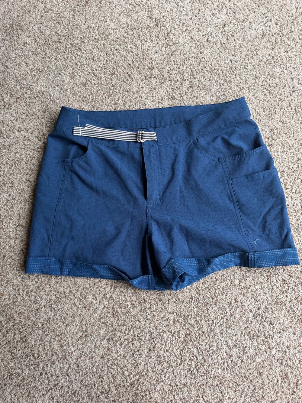 ZYIA Deep Navy Athletic Shorts with Striped Waist Belt